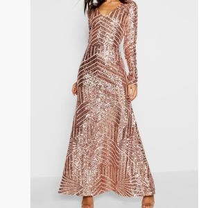BoutiqueMia Sequin & Mesh Plunge Neck Maxi Dress